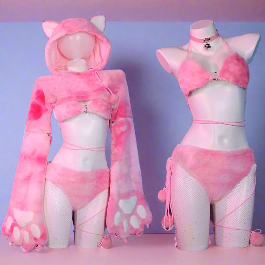 Sweet Purrfection Cosplay Set, close-up of choker and paw details, babygirl cutecore aesthetic