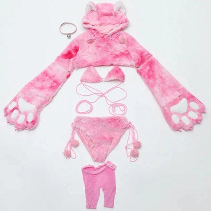 Sweet Purrfection Cosplay Set, full set with hoodie, bra & panty, paws, choker, and stockings, ultimate babygirl