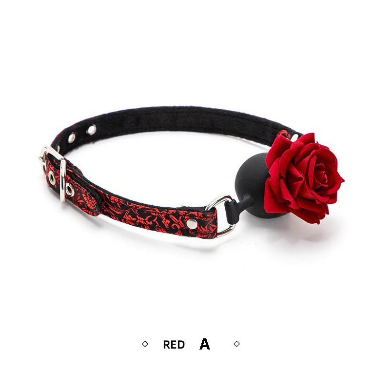 Red Sweet Rose Babygirl Mouth Gag, lacy feminine kawaii babygirl accessory for roleplay