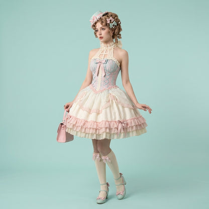 Sweet Squeeze pastel blue pink white lolita corset dress styled lifestyle kawaii cosplay tea party photoshoot