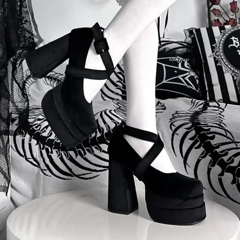 Sweet suede lace-up platforms with thick adjustable ties, pastel cutecore, lolita and alternative fashion for kawaii lifestyle, DDLG and ABDL