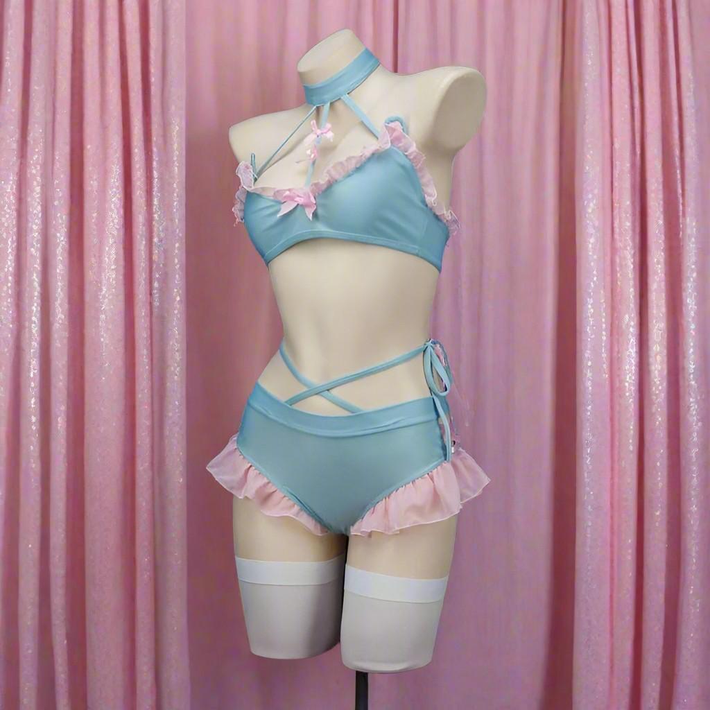 Cute Sweet Tease Schoolgirl Set with soft ruffles, pleated skirt, and stretchy polyester for playful cosplay or little space fun