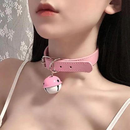 Tease Babe Bell Collar in pastel pink, cute, lightweight, and ideal for flirty cutecore outfits