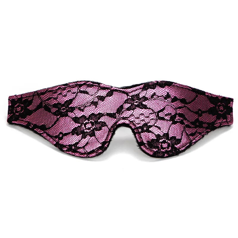 Tease Me Fantasy Lace Blindfold in pink pastel & black, soft lace, flirty cutebaddie, DDLG roleplay accessory