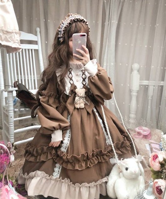 teddy sweetheart lolita dress with ruffles lace and plush teddy detail for cute ddlg abdl dress up