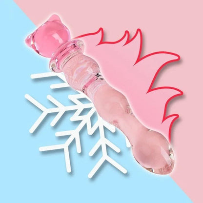 Clear glass toy with delicate beads and a bear tip, designed for softcore stimulation and dreamy display.