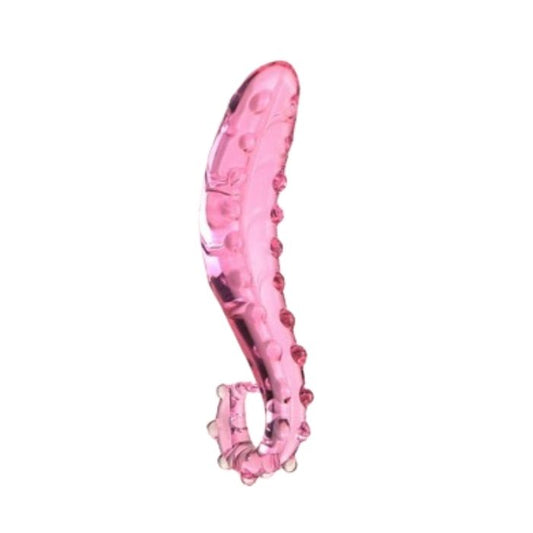 Tentacle Fantasy Glass Wand in pink transparent crystal, textured with raised tentacle design, perfect for ddlg fantasy play