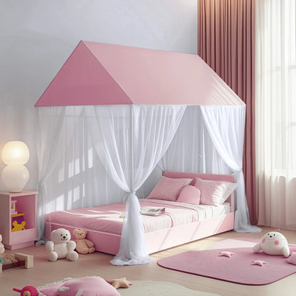 Princess canopy bed curtains with three side openings providing easy access and comfortable use