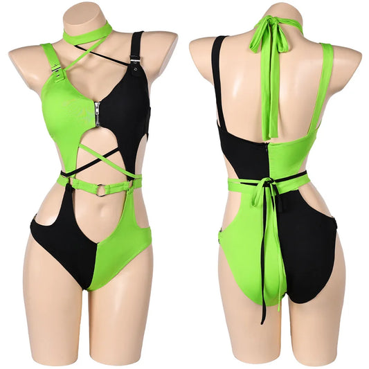 Toxic Glow Baddie Set in green and black, DDLG/ABDL cutecore and kawaii villain-core outfit