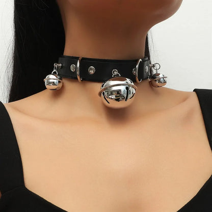 Sleek black Triple Bell Darling Collar with jingling bells, adjustable strap, perfect for ddlg fashion