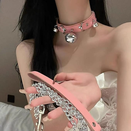 Triple Bell Darling Collar in soft pink with 3 jingling bells, kawaii ddlg accessory, adjustable strap