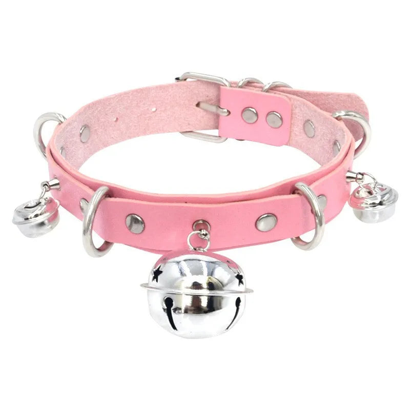 Cute pink Triple Bell Darling Collar with jingling bells, flirty ddlg cutecore accessory, soft adjustable fit
