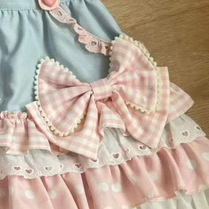 T-shirt and skirt set with kitten print for a sweet soft girl aesthetic