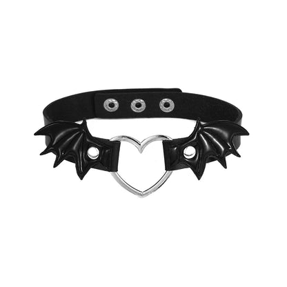 Black leather bat heart choker with gothic cosplay collar design