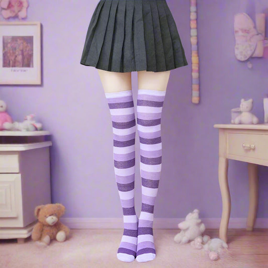 Twilight Stripes Stockings with pastel and dark stripes for kawaii cutecore, ABDL, and DDLG little space fashion