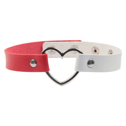 Two-tone Split Babe Vegan Choker with adjustable strap, heart detail, ideal for soft goth or kawaii fashion