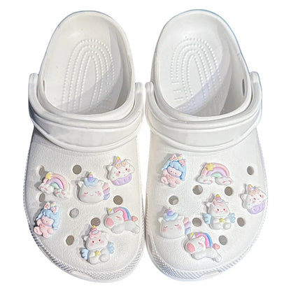 Unicorn DIY shoe charm in soft pastel colors, perfect for styling Crocs and perforated shoes