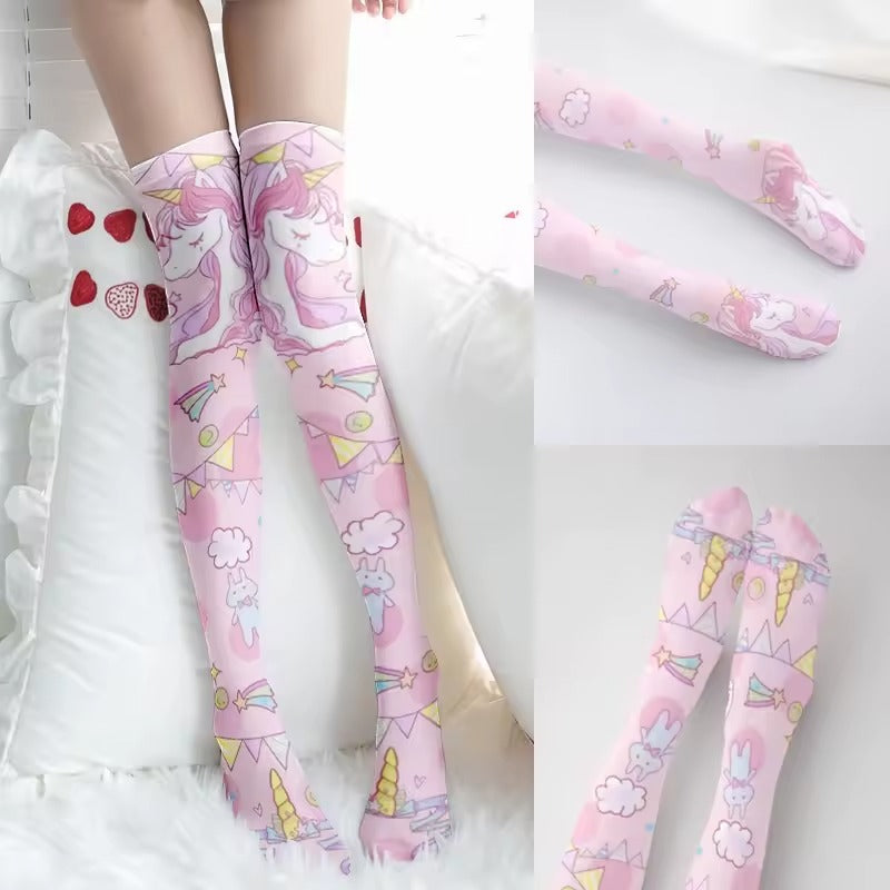Unicorn Party Stockings with pastel unicorn print for ABDL kawaii cutecore playtime