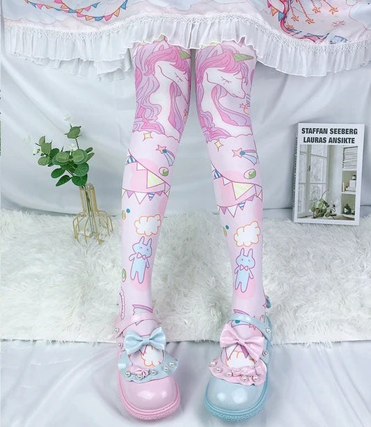 DDLG kawaii Unicorn Party Stockings with magical pastel design for soft girl style