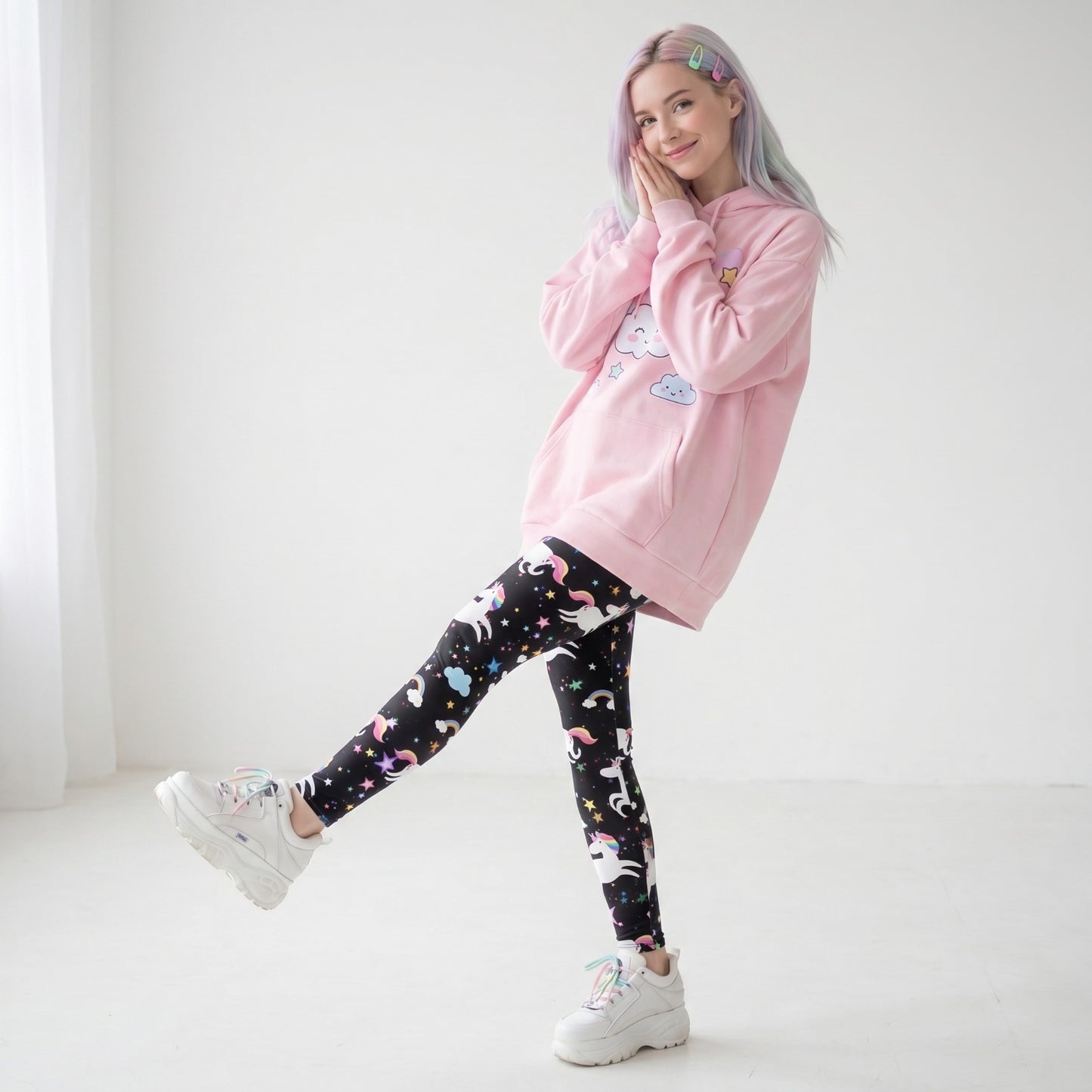 pastel unicorn sprinkle drip leggings soft stretchy fabric kawaii brat cutecore DDLG
