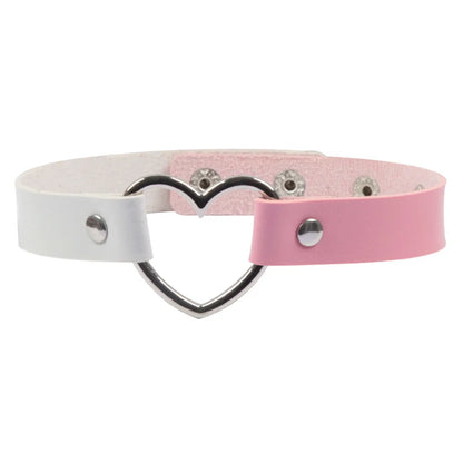 Vegan Leather Split Babe Choker with heart detail, bold two-tone design, ideal for kawaii, soft goth fashion