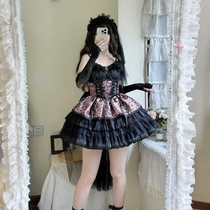 Victorian Gothic Lolita Dress Noir Elegance, sleek corset fit, dramatic cutecore vibes