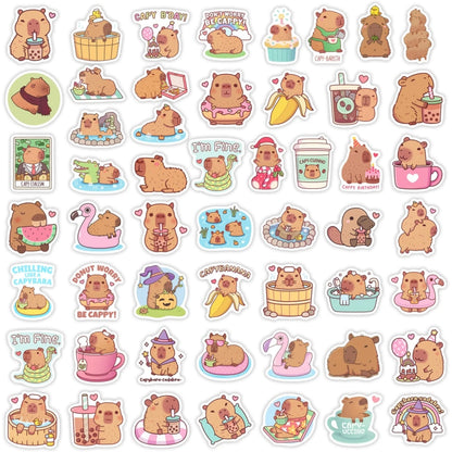Durable vinyl capybara sticker pack, waterproof and adorable, great for decorating mirrors, journals, and tech.