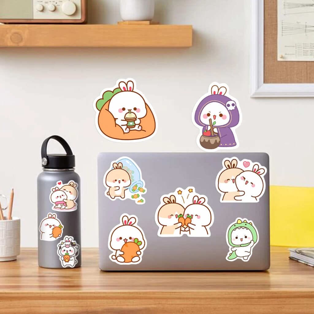 Vinyl couple stickers pack featuring little and caregiver themes, waterproof decals for laptops and journals