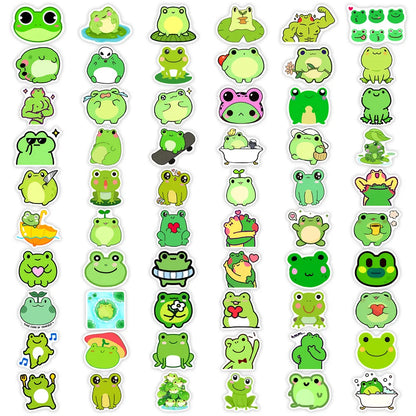 Vinyl frog kawaii sticker pack, waterproof decals ideal for laptops, phones, and journals