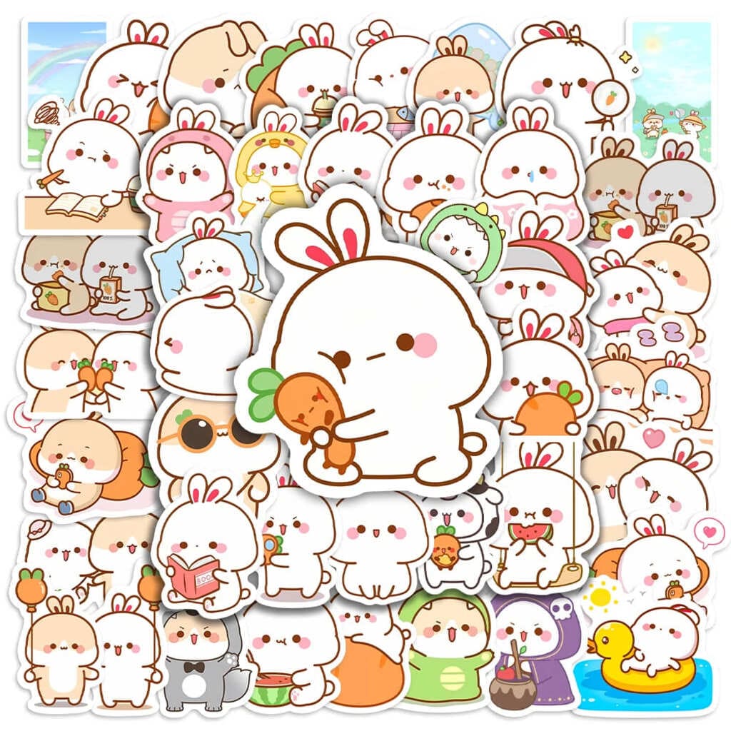 Waterproof kawaii couple stickers with little and caregiver theme, random 10-piece pack for decorating laptops and journals