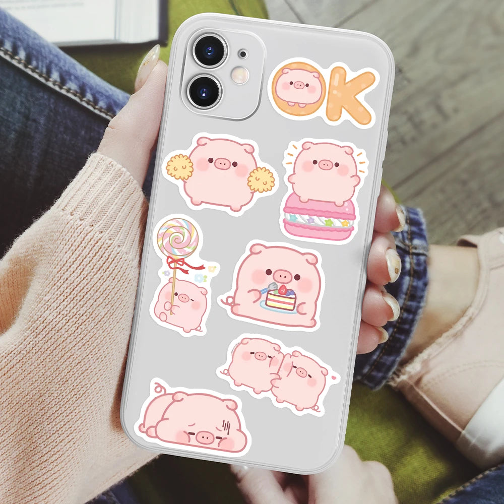 Waterproof piggie stickers, 10 random pieces, perfect for little and caregiver spaces, sizes 3 to 6 cm