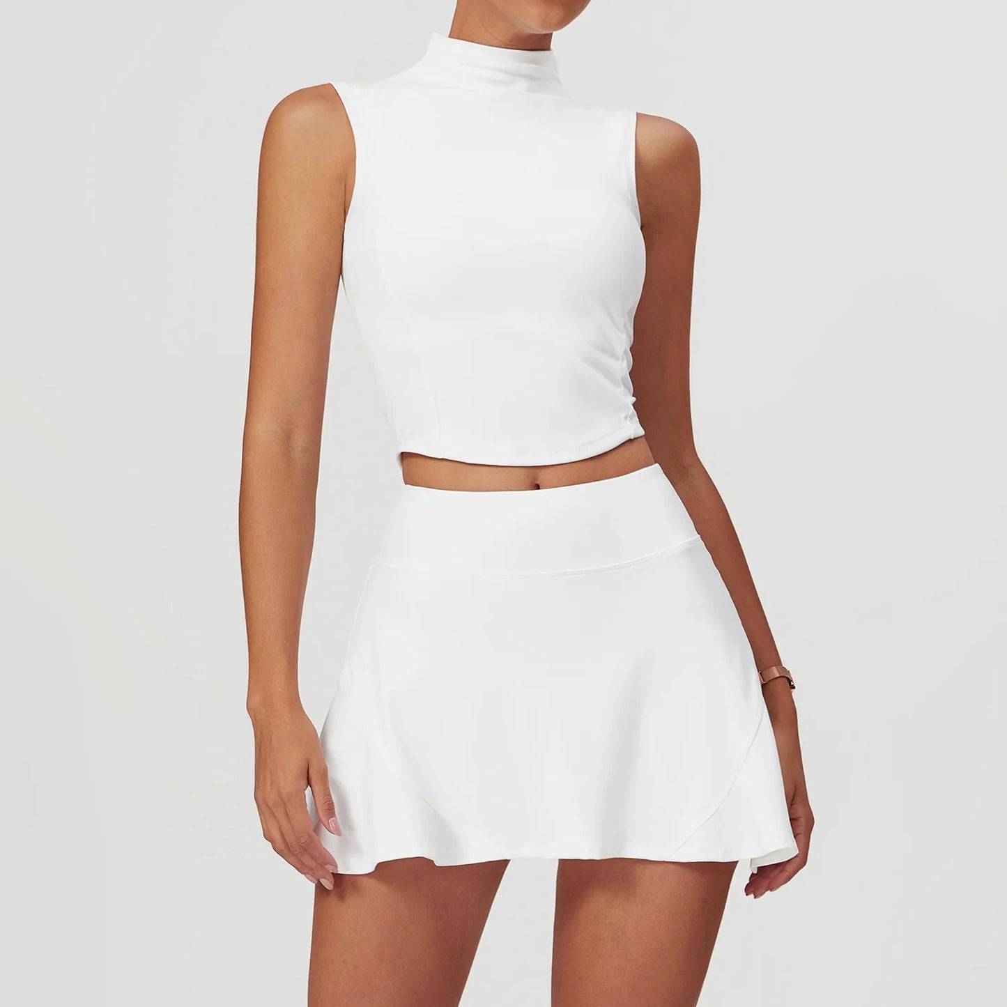 White babygirl sporty crop top and skirt set, soft nylon spandex blend for all-day comfort