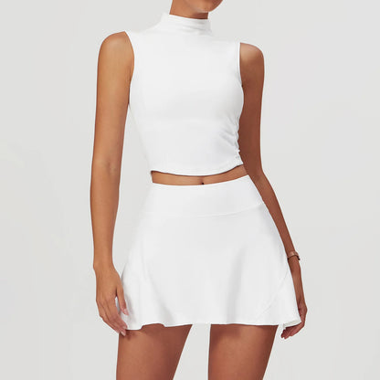 White babygirl sporty crop top and skirt set, soft nylon spandex blend for all-day comfort