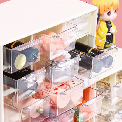 White kawaii desk organizer in use holding jewelry, makeup, and ABDL essentials for little space aesthetics 🎀