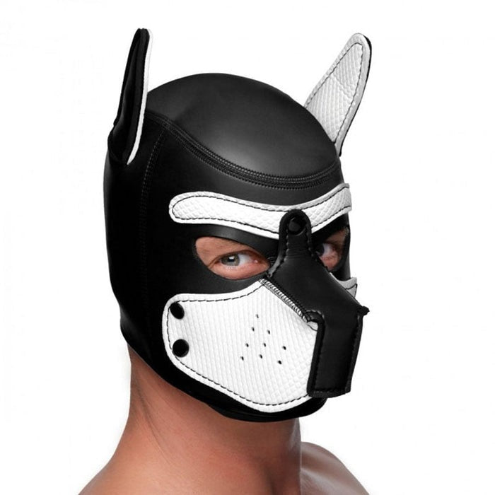 White furry pup mask for DDLG, flirty sub petplay, and playful kawaii puppy roleplay.