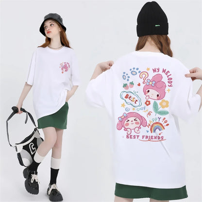 Kawaii My Melody best friends white tee with pastel vibes and adorable critters