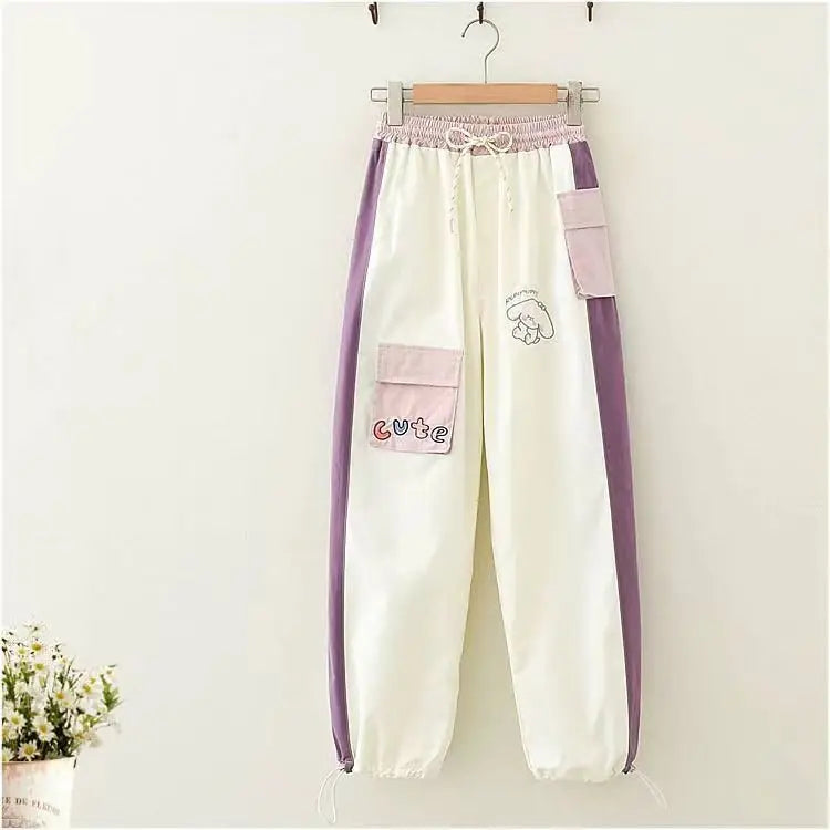 White pastel bunny drip sweatpants crafted for cozy, soft babycore and DDLG kawaii style