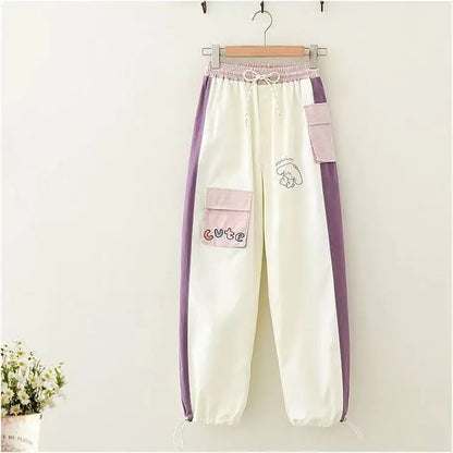 White pastel bunny drip sweatpants crafted for cozy, soft babycore and DDLG kawaii style