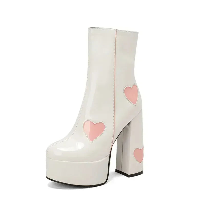 Sculpted Seduction white heels with pink hearts for kawaii DDLG & ABDL elegant outfits
