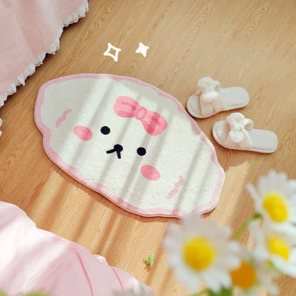 White puppy kawaii cartoon pastel rug, soft and cozy for bedrooms and little spaces