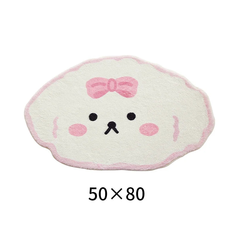 White puppy with pink bowtie kawaii rug, pastel colors and adorable design for bedrooms