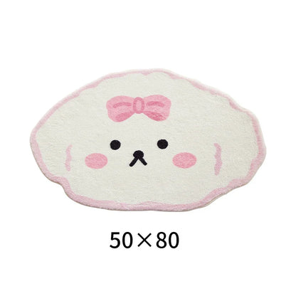 White puppy with pink bowtie kawaii rug, pastel colors and adorable design for bedrooms