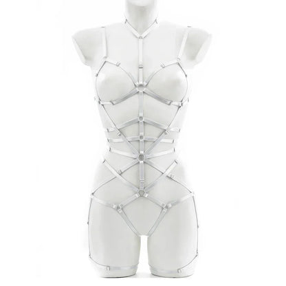 White Strap to the Max Harness Set, one size fits 40–65 kg (88–143 lbs), edgy cutebaddie style, festival fashion, lingerie layering