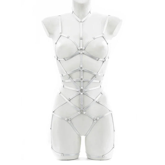 White Strap to the Max Harness Set, one size fits 40–65 kg (88–143 lbs), edgy cutebaddie style, festival fashion, lingerie layering