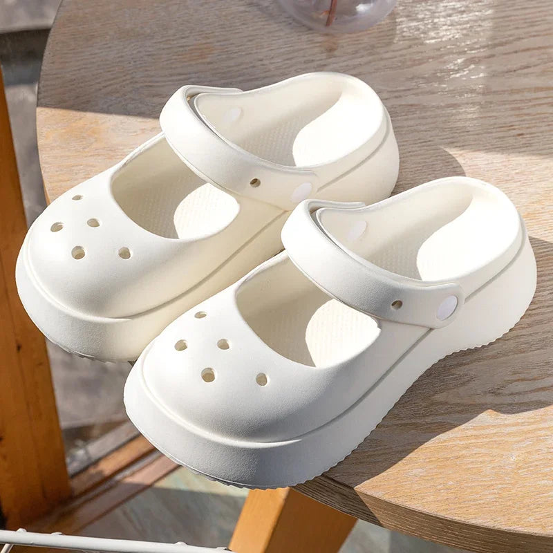 White Sweet Summer Slides with clean, soft design and kawaii vibes
