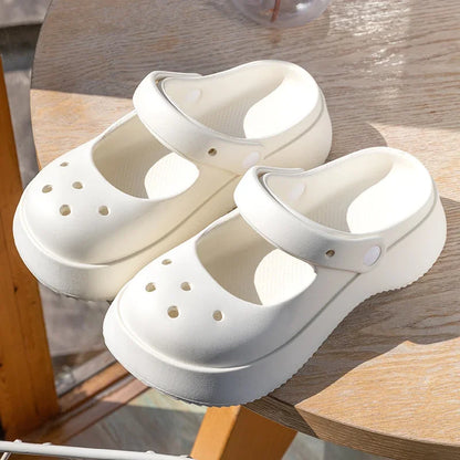 White Sweet Summer Slides with clean, soft design and kawaii vibes