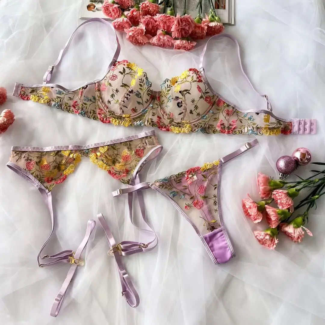Lace bra with floral motifs and sharp accents for empowered, sexy kawaii queens