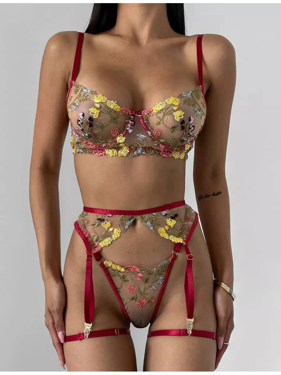 Wildflower Vixen Lingerie Set with bold lace and edgy floral patterns for DDLG baddie cutecore fashion