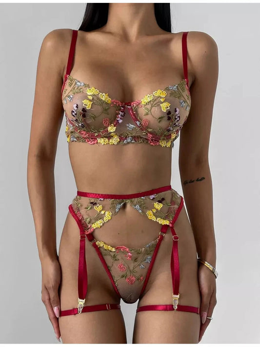 Wildflower Vixen Lingerie Set with bold lace and edgy floral patterns for DDLG baddie cutecore fashion