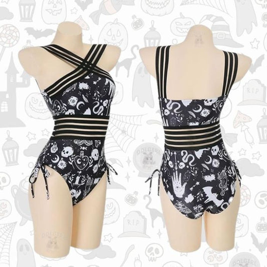 Witchy Hour Occult Bodysuit with mystic symbols for kawaii DDLG ABDL cutecore fashion